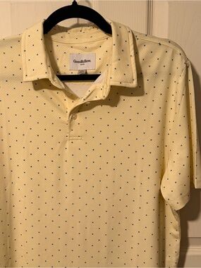 Goodfellow & Co Pale Yellow Polo with Navy Micro Dots